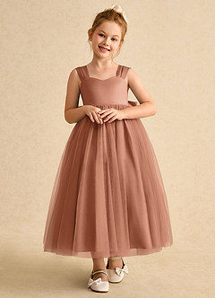 Azazie Chickadee Flower Girl Dresses Bronzer Ball-Gown Sweetheart Neckline Matte Satin Dress image5