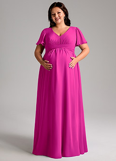 Azazie Verna Brautjungfernkleider für Schwangere A-Linie V-Hals Gerüscht Chiffon Bodenlänge Kleid image11
