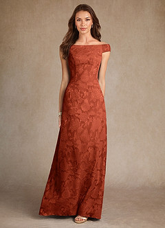 Azazie Moore Klänningar till brudens mor Klä A-Line i Blommig Utbrändhet Båthals Kastanjebrunt image3