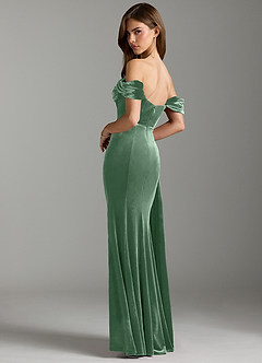 Azazie Amyra Bridesmaid Dresses Eucalyptus Sheath Off the Shoulder Velvet Convertible Dress image4