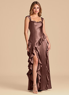 Azazie Sloane 신부 들러리 드레스 A라인 스윗하트 네크라인 메탈릭 새틴 바닥 길이 드레스 image1