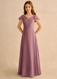 Azazie Nari Girls Formal Flower Girl Dresses Amethyst A-Line with Sleeves Chiffon Dress image6