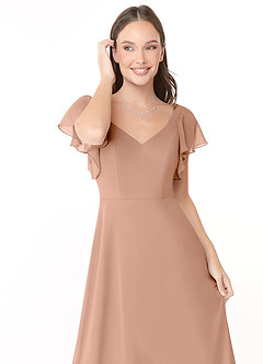 Azazie Syenna Bridesmaid Dresses Champagne Rose A-Line Ruched Chiffon Dress image5