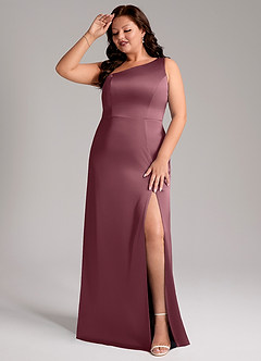 Azazie Phaedra Brautjungfernkleider A-Linie One-Shoulder Stretch-Satin Kleid Wüstenrose image10