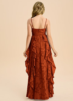 Azazie Peyton Junior Abito A-Line in Burnout Floreale Plissettato Paprika image7