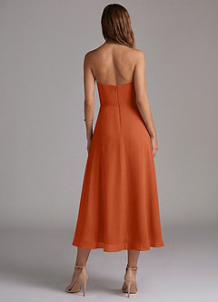 Azazie Wren 신부 들러리 드레스 A라인 스트랩리스 쉬폰 티 길이 드레스 image2