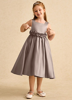 Azazie Peaches Flower Girl Dresses Taupe A-Line Bow Matte Satin Dress image4