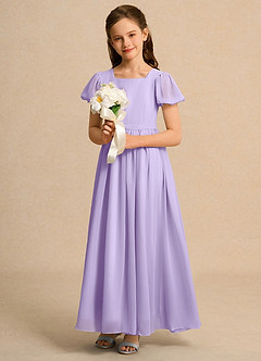 Azazie Joss Flower Girl Dresses Lilac A-Line with Sleeves Chiffon Dress image12
