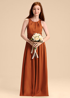 Azazie Bibiane Junior A-Linie Plissee Stretch-Satin Kleid Kanel image4