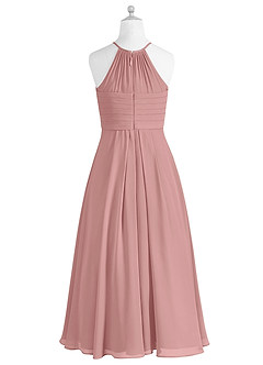 Azazie Ginger Junior Vestido de Rosa Polvorienta de Gasa de Corte En A con Plisado image8