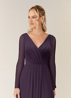 Azazie Teraso Final Sale Plum A-Line Pleated Mesh Dress image4
