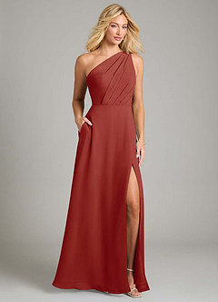 Azazie Phaedra Bridesmaid Dresses Terracotta A-Line One Shoulder Chiffon Dress image1