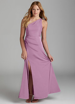 Azazie Maron Junior Wisteria A-Line Pleated Stretch Satin Dress image1