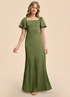 Azazie Chace Junior Olive Sheath Stretch Satin Dress image5