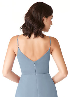 Azazie Evalin Brautjungfernkleider A-Linie V-Hals Gefaltet Gittergewebe Kleid Staubblau image6