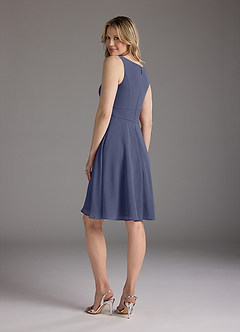 Azazie Shirley Mère de la mariée Robes Robe Trapèze en Mousseline de soie Plissé Scoop Bleu Orageux image7