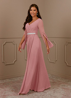 Azazie Belinda Mother of the Bride Dresses Dusty Rose A-Line V-Neck Pleated Chiffon Dress image3