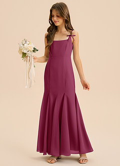 Azazie Evey Junior Abito Sirena in Chiffon Plissettato Gelso image1