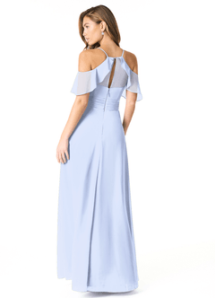 Azazie Dakota Robes de demoiselle d'honneur Robe Trapèze en Mousseline de soie Col V plissé Eis image3