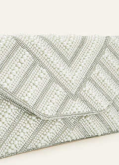 front Pearl Beaded Geometric Envelope Flap Clutch