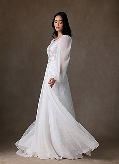 Azazie Keylani Wedding Dresses Diamond White A-Line Lace Dress image2