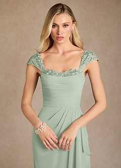 Azazie Belfast Mother of the Bride Dresses Dusty Sage Sheath Lace Mesh Dress image5