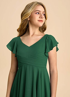 Azazie Caria Junior A라인 주름진 쉬폰 비대칭 주니어 신부 들러리 드레스 image4