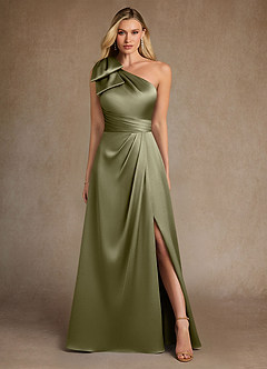 Azazie Easton Mother of the Bride Dresses Pistachio A-Line One Shoulder Stretch Satin Dress image1