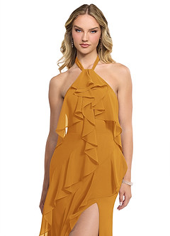 Azazie Velma Bridesmaid Dresses Butterscotch A-Line Side Slit Chiffon Dress image4