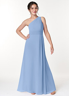 Azazie Cleo Steel Blue A-Line Pleated Chiffon Dress image4