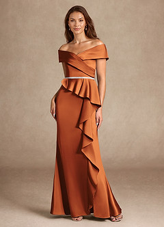 Azazie Dareia Mère de la mariée Robes Robe Sirène en Satin extensible Épaule décolletée Cannelle image6