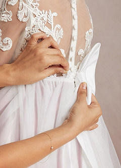 Azazie Elodie Flower Girl Dresses Ivory Vintage Mauve Ball-Gown Lace Dress image9