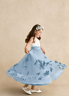 Azazie Vi Flower Girl Dresses Powder Blue A-Line Sleeveless Tulle Dress image2