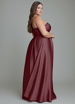 Azazie Lucienne Bridesmaid Dresses Sangria A-Line Strapless Stretch Satin Convertible Dress image15