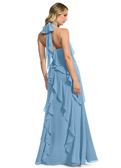 Azazie Velma Brautjungfernkleider A-Linie Seitliche Cut-Outs Chiffon Kleid Stahlblau image2