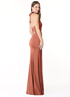 Azazie Emeria Bridesmaid Dresses Clay Mermaid Pleated Stretch Satin Dress image5