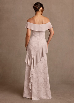 Azazie Marina Mother of the Bride Dresses Blushing Pink A-Line Off the Shoulder Floral Burnout Dress image2