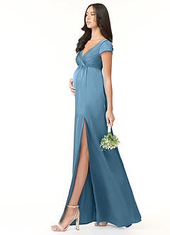 Azazie Allessia Brautjungfernkleider für Schwangere A-Linie Plissee Stretch-Satin Bodenlänge Kleid image3