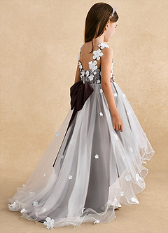 Azazie Celia Flower Girl Dresses Ganache A-Line Lace Tulle Dress image5