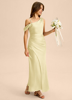 Azazie Madelyn Junior Osłona Zza ramienia Satyna elastyczna Długość podłogi Młodsza druhna Sukienka image6