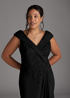 Azazie Calathea Mother of the Bride Dresses Black A-Line Lace Dress image10