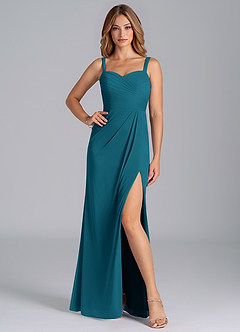 Azazie Micky Bridesmaid Dresses Ink Blue A-Line Pleated Mesh Dress image3