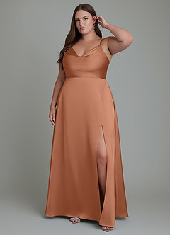 Azazie Sarella Brautjungfernkleider A-Linie Plissee Stretch-Satin Kleid Bronzer image6