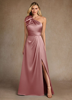 Azazie Easton Mère de la mariée Robes Robe Trapèze en Satin extensible Une épaule Rose Poussiéreuse image1