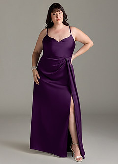 Azazie Brielle Bridesmaid Dresses Grape A-Line Cowl Spaghetti Straps Stretch Satin Dress image6