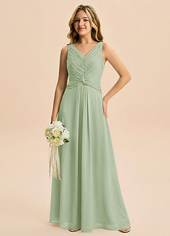 Azazie Freya Junior Dusty Sage A-Line Pleated Chiffon Dress image4