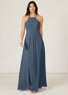 Azazie Sarah Bridesmaid Dresses Neptune Empire Pleated Chiffon Dress image1