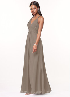 Azazie Maren Abiti da Damigella Abito A-Line in Chiffon Plissettato Taupe image3