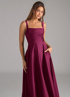 Azazie Shaude Bridesmaid Dresses Red Plum A-Line Pleated Stretch Satin Dress image3