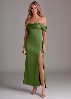 Azazie Saige Brautjungfernkleider Meerjungfrau-Linie Schulterfrei Stretch-Satin Kleid Wacholder image3